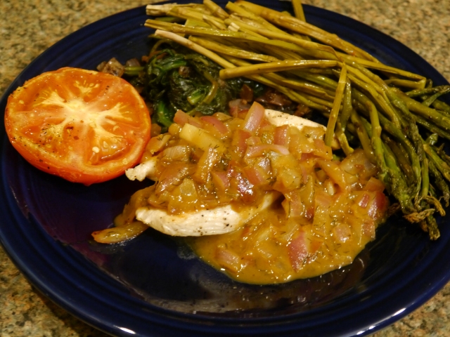 Served this with tons of veggies:  Roasted Asparagus, Roasted Tomato, and some Garlic Sauteed Spinach :)